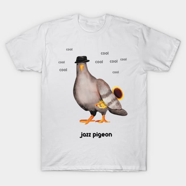 Jazz Pigeon (trans for light backgrounds) T-Shirt by Flockadoodle